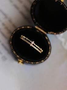 GAGAFEEL 1 pieza Anillo de plata de ley S925 Anillo para el dedo medio exquisito de doble capa Anillos de zirconia vintage Joyería regalo para mujeres