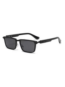 1 Pair Unisex Metal Zinc Alloy Retro Solid Color Casual Rectangular Sports Fishing Decorative Fashionable Glasses, Suitable For Daily Use