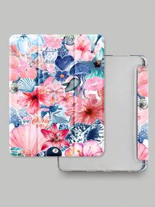 Elegant & Cute Shell, Jellyfish, Flower, Bow Patchwork Pattern Protective Case For 7th, 8th, 10th Generation (10.2 Inch), Built-In Pencil Slot, Sleep/Wake Function, Ideal For Holiday & New Year Gifts - Multicolor - View 4