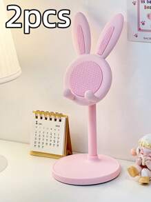 2pcs Desktop Accessories Cartoon Cute Bunny Desktop Cell Phone Holder Tablet Universal Adjustable Telescopic Lift Students Lazy Stand Desktop Accessories For The Living Room Bedroom And Other Scenes Home Goodies Convenient Life