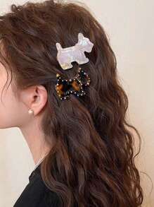 Pince à cheveux pour femmes en forme de chien mignon, avec décoration en strass acrylique de style, motif animal, convient pour une tenue quotidienne