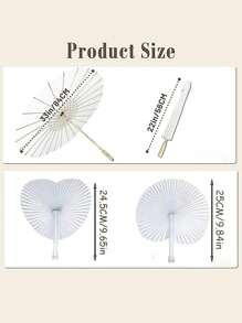 Abanico de papel blanco con forma de corazón - Parasol de estilo chino japonés para pintura DIY, boda, ducha nupcial, fotografía, decoración de fiesta