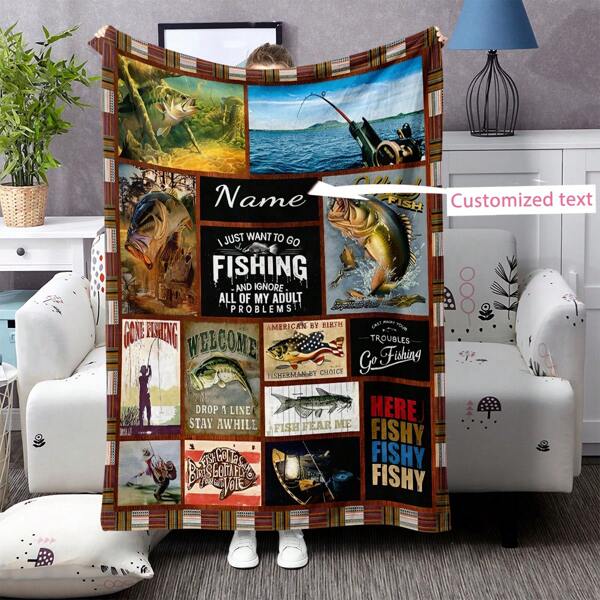 1 manta de lã personalizada com padrão patchwork para entusiastas da pesca, supermacia e confortável, com impressão digital de alta definição, ideal para quarto, sala de estar, sofá, escritório, viagens e como presente