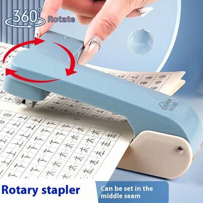 1 pieza/3000 piezas Grapadora giratoria de 360°, liviana y ergonómica, de colores brillantes y atractiva visualmente, manual, de estructura de hierro, fácil de grapar, adecuada para estudiantes y uso en oficina, con capacidad para grapar hasta 25 hojas, esencial para la temporada de regreso a clases