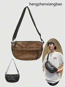 Men's Simple Crossbody Bag, Black Leather Shoulder Bag, Lightweight Travel Chest Bag, Waterproof Sling Bag For Daily Casual Use