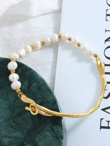 MiDuoDuo 1 件精美法式优雅方形吊坠项链，镶嵌养殖珍珠，是送给女士的时尚配饰礼物