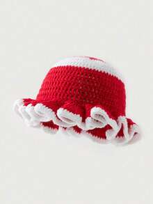 1 pieza Sombrero de punto con volantes de estilo Y2K hecho a mano para mujer, sombrero de cubo de punto hueco, adecuado para uso diario, fotografía, fiestas, picnics, actividades al aire libre - Barras de color - Ver 2