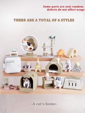 1 盒逼真迷你可爱小猫逗猫棒、猫抓板、猫床和玩具套装（含 6 种款式）、儿童过家家玩具配件、1:12 DIY 微型宠物玩具配件、微型景观装饰（颜色随机）