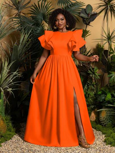 Faeriesty Vestido maxi de verano casual con chic - Corpiño ajustado con mangas cortas con volantes y falda fluida hasta el piso para salidas casuales, días de playa, viajes de vacaciones, elegancia cotidiana