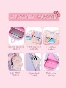 Set di 3 pezzi, zaino di moda con borsa termica e astuccio, design multi-scomparti di grande capacità, chiusura con doppia cerniera, cinghie antiscivolo con molletta sul petto, tasche laterali per bottiglia d'acqua e ombrello, adatto per uso quotidiano e viaggi, zaino in poliestere impermeabile, regalo per il ritorno a scuola, forniture scolastiche, leggero, portatile, con astuccio, carino, adatto per ragazze adolescenti, donne, studenti universitari, perfetto per il ritorno a scuola, il primo giorno di scuola, la scuola elementare