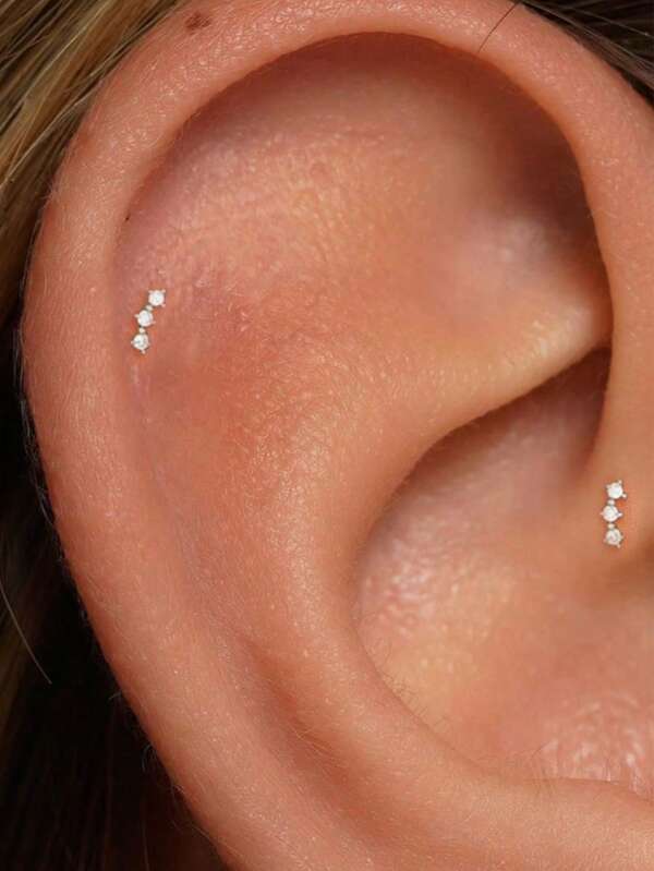 EleRunis 1 peça de brinco de prata esterlina 925 com delicados pinos, banhado a ouro 18K, piercing de cartilagem, hélice, tragus, hipoalergênico, presente para mulheres e meninas, uso diário, festa de casamento, noivado