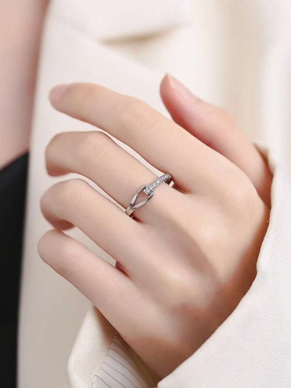 1 Piece Rupert's Drop Ring For Women, Korean - Style Fashion, Minimalist & High - End, Light Luxury, Cold - Tone, Gentle & Elegant, Delicate & Sweet, Geometric Hollow - Out With Diamonds, Daily Wear