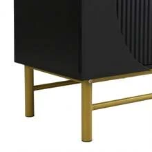 Sairedel Credenza moderna a quattro ante con strisce verticali e ripiani regolabili, unica e funzionale, ideale per soggiorno e sala da pranzo (nero)
