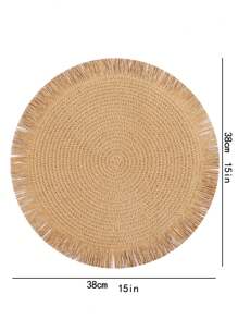 مجموعة من 2/6/8 قطع من الحصير المنسوج بشكل طبيعي، حصير دائري بطراز بوهيمي مزين بشراريب، قطر 15 بوصة، مقاوم للحرارة وقابل للغسيل، أطباق طاولة المطبخ، أطباق تحت الأكواب مانعة للانزلاق للتخييم وحفلات العائلة والزفاف والأعياد والحفلات العشائية