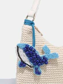 Borsa da donna con design minimalista di balena blu, decorazione da appendere a forma di animale marino, perline, catena a stella marina, borsa estiva, stile vacanziero costiero, borsetta a tracolla con chiusura lampo, ascella, hobo, adatta per uso quotidiano, vacanze, ecc.