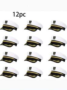 12/6pcs Navy Cap Sailor Hat Outdoor Travel Sun Hat Casual Flat Top Cap Captain Hat Cruise Party Men Women Navy Ceremonial Hat, Ideal Choice For Team Building Gatherings Winter Warm - White - View 1