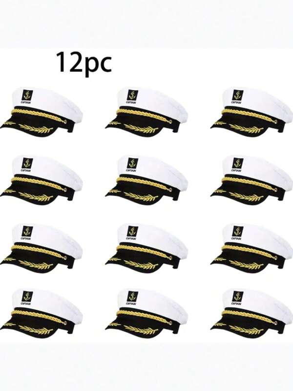 12pcs Navy Hat Sailor Hat Outdoor Travel Visor Casual Flat Cap Captain Hat Cruise Party Men Women Navy Ceremonial Hat, Ideal For Team Building Party
