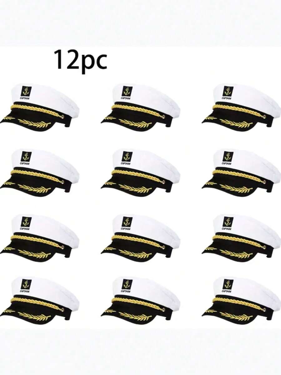 12/6pcs Navy Cap Sailor Hat Outdoor Travel Sun Hat Casual Flat Top Cap Captain Hat Cruise Party Men Women Navy Ceremonial Hat, Ideal Choice For Team Building Gatherings Winter Warm - White - View 1