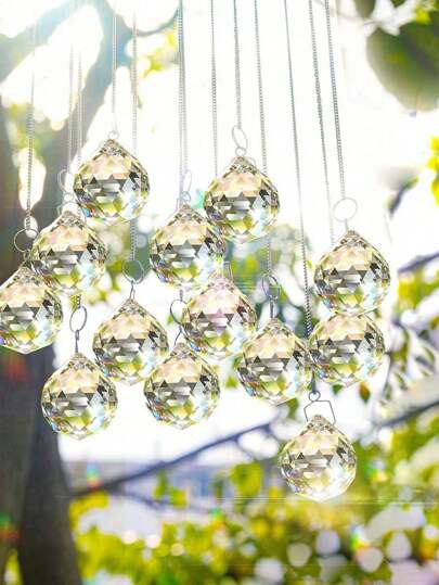 12pcs Crystal Sun Catcher Pendants, Home Decoration Crystal Pendant Window Decoration Hanging Ornaments,Home Decor ,Room Decor, Sun Catcher Indoor Window Catcher With Crystal Bead & Rainbow Prism Ball Pendant,Christmas Ornaments,Home Living Christmas,Christmas Bauble,Christmas Tree Ornament,Christmas Room Decor,Christmas
