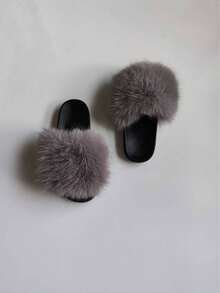 女士蓬松室内外拖鞋，优雅仙女风格，防滑防臭，适合所有季节 - 灰色 - 查看 4