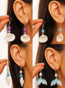 Natural Seashell Pearl Beaded Earrings - Bohemian Ocean Beach Vacation Jewelry, Colorful Statement Dangle Earrings For Women