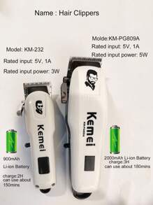 Kemei 2pieces Hair Clipper Set Professional Electric Hair Cutting Machine USB Rechargeable Cordelss Electric Hair Trimmer KM-PG809A And KM-232 For Men's Gooming Home Use Set With Fine Stainless Steel Scissors And Apron Whit Series