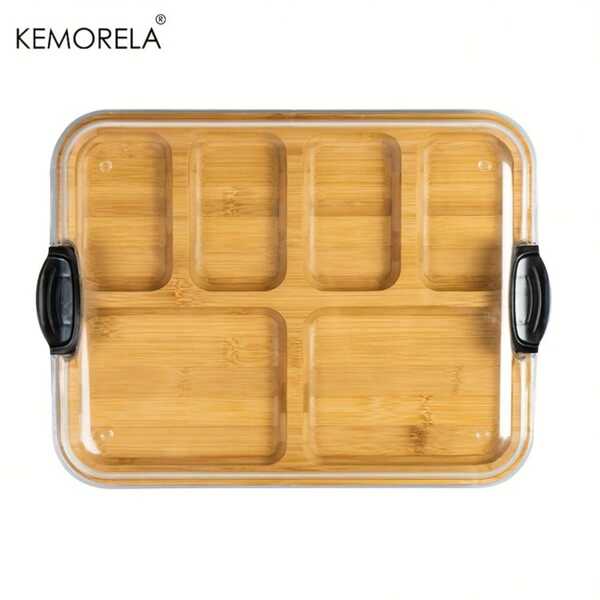 KEMORELA Planche à fromage en bambou KEMORELA avec couvercle - plateau de service à charcuterie portable avec boucle de verrouillage, rainures pour sauces et trempettes, planche à découper ronde ou carrée pour la cuisine, les voyages, les cadeaux