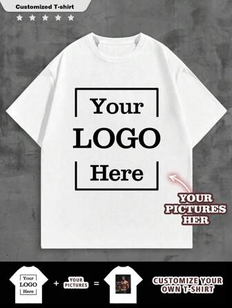 Customized Personalized Photo T-Shirt For Men, Customize Your Text And Photo, Customize Your Name, Customize Self-Portrait/Baby/Friend/Idol/Couple/Family/Party/School/Sports/Pet Love Photo Print, Logo/Business/Company Event Uniform