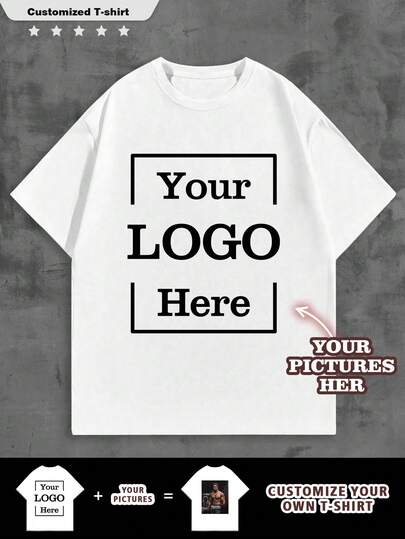 Customized Personalized Photo T-Shirt For Men, Customize Your Text And Photo, Customize Your Name, Customize Self-Portrait/Baby/Friend/Idol/Couple/Family/Party/School/Sports/Pet Love Photo Print, Logo/Business/Company Event Uniform