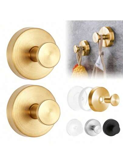 1/2pcs Suction Cup Hooks, No-Drill Shower Suction Cup Hooks, Bathroom Stainless Steel Towel Hooks, Bathroom Window Glass Door Wall Mount Shower Suction Cup Hooks, Gold, Silver, Black
