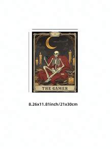 1件复古万圣节游戏塔罗牌墙饰，骷髅手柄设计，暗黑学院风无框装饰，适合女巫宿舍、电子游戏骷髅艺术品和亡灵玩家礼物（惊悚返校季艺术品）、万圣节装饰、圣诞节装饰、感恩节装饰、婚礼家居装饰、秋季装饰、生日礼物、派对用品、室内节日墙饰 - 彩色 - 查看 12