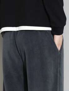 青少年男童休闲简约时尚抽绳松紧腰设计保暖加厚冬季长裤 - 灰色 - 查看 5