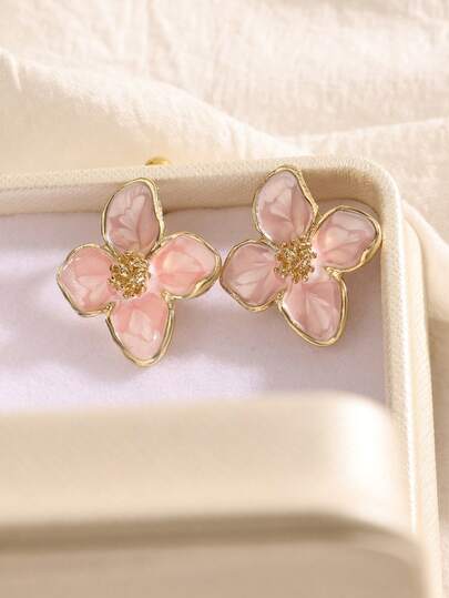 Fashion Zinc Alloy Flower Stud Earrings For Women For Daily Decoration