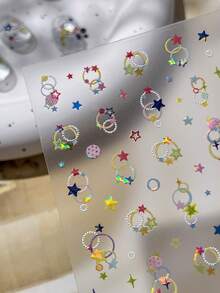 星形圆环美甲贴纸，1 件彩色多巴胺简约风格 5D 浮雕贝壳灯自粘 DIY 指甲贴纸和贴花 - 美甲用品和指甲饰品美甲工具，适合女孩和女士 - 万圣节夏季美甲，适合美甲家居沙龙