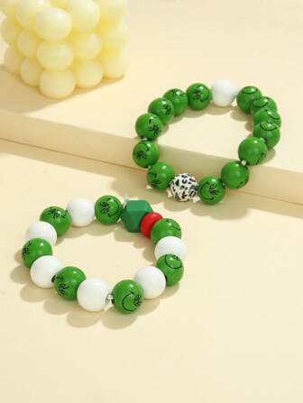 GRINCH 1 pièce Bracelet à perles thématique Grinch, avec imprimé Grinch et perles à imprimé léopard, convient pour la fête, les cadeaux de vacances et le port quotidien