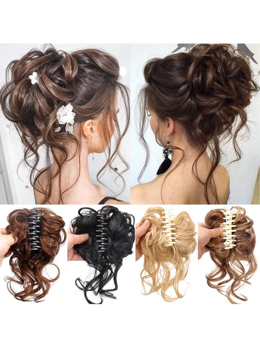 Synthetic Claw Chignon Women Messy Curly Fluffy Hair Bun Clip In Ponytail Hair Extensions Natural False Hairpieces