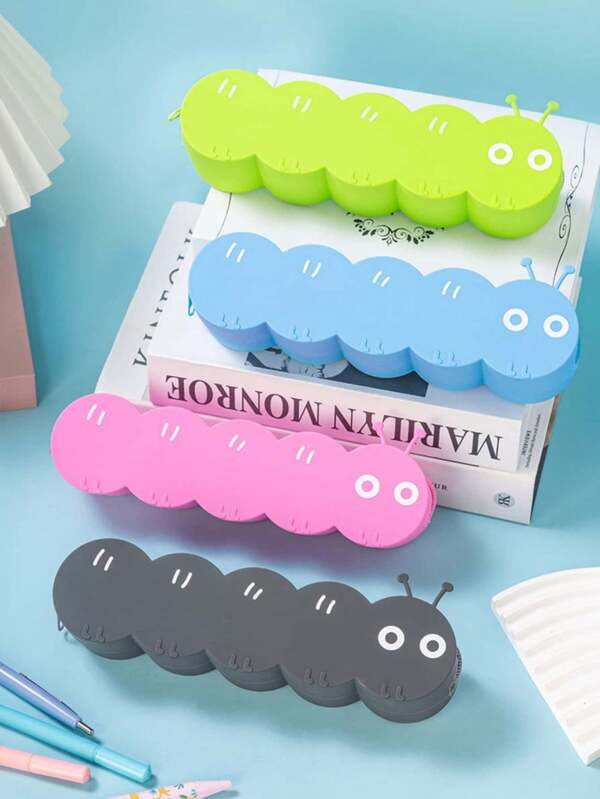 1pc Cute Silicone Caterpillar Pencil Case, Multi-Functional Stationery Pouch, Animal Design Pen Bag, Portable Pencil Holder,Pencil Pouch,School Bag