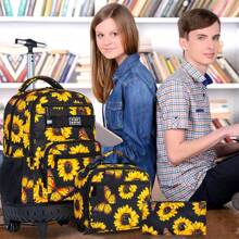 Rolling Backpack For Girls, Girl Roller Wheels Bookbag, Laptop Flower Wheeled School Bag With Wheels For Teens
