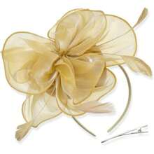 1 Stück Fascinator Hut Teezeremonie Kopfschmuck mit Bändern, Federn auf Haarband und Clip für Mädchen und Frauen, Haaraccessoire