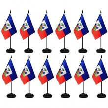 TLL  12 Pack Haiti Desk Flags Set Haitian Small Mini Table Office Miniature Desktop Flag Home Office DecorationTLL