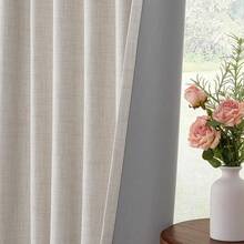 % Blackout Curtains Bedroom, 84 Inch Long Blackout Curtains, Clip Rings Linen Drapes, Thermal Insulated Room Darkening Living Room, 2 Panels - Beige, W50xL84, Bedroom Decor - 淺褐色的 - 查看 3