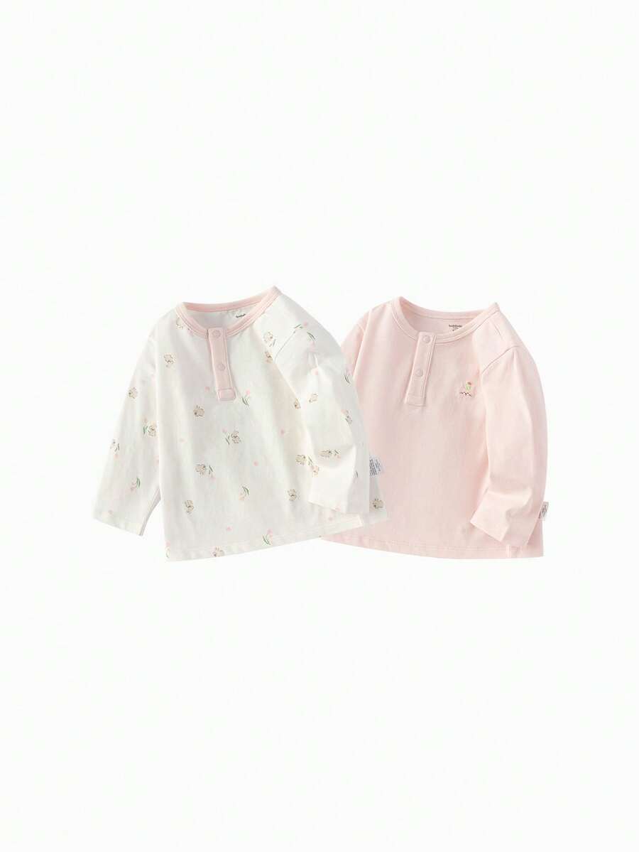 Balabala بنطلونات تي شيرت كم طويل أساسية مجموعة من قطعتين للأطفال البنات 2025 الجديدة البسيطة - لون أحمر - مشاهدة 1