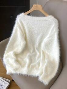 JIANHU Spring New Korean Style Loose Cat Pattern Sweater Dress, Soft And Cozy Long Sleeve Knitted Dress, Fashionable Versatile Cute Furry Women's Clothing - White - View 3