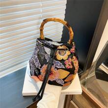 High-End Sequin Bamboo Bucket Bag New Niche Women's Bag Summer Popular Embroidery Straw Woven Crossbody Bag