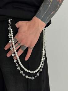 1 件时尚多层水钻链腰链，男士个性化身体链，用于裤子装饰