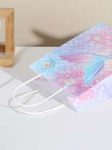 8个创意渐变美人鱼尾派对礼品包装袋，彩印卡通牛皮纸手提袋 - 彩色 - 查看 5