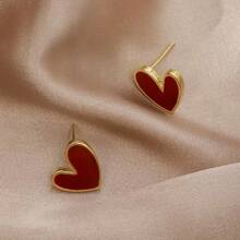 一对时尚百搭简约休闲心形耳钉 - 彩色 - 查看 6