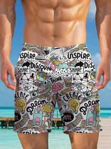 Shorts de praia casuais masculinos plus size estilo havaiano com estampa 3D - secagem rápida, cós com cordão, perfeito para passeios de verão - Multicolorido - Ver 4