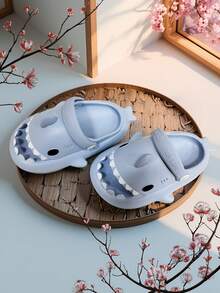 1pc Kids Casual Home Slippers, Comfy Outdoor Wear Cartoon Shark Slip-Resistant Sandals, EVA Material - Blue - View 5