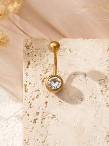 1pc Sexy Zirconia Circular Belly Button Ring Body Jewelry - Yellow Gold - View 1